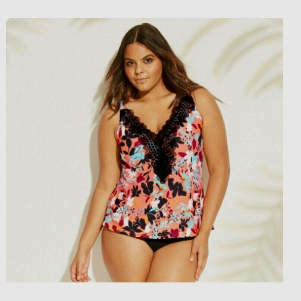 Sea Angel One-Piece Swimsuit Plus Lace Trim Floral NWT 1X
